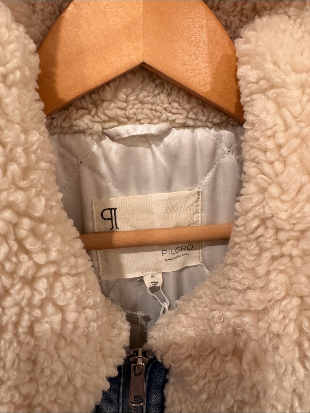 Anthropologie Pilcro Sherpa Denim Trucker Jacket Cream XL Oversized - Picture 4 of 5